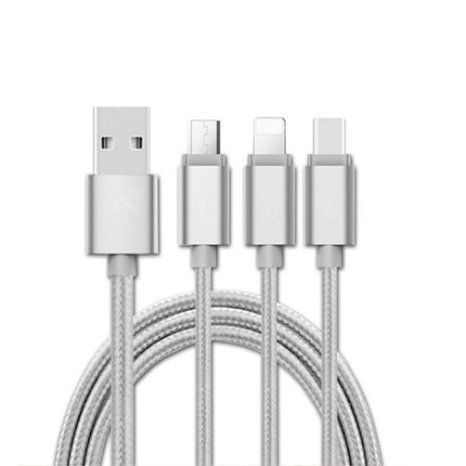 Cablu USB 3in1 microusb/Iphone/tip C argintiu