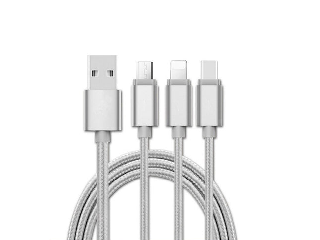 Cablu USB 3in1 microusb/Iphone/tip C argintiu