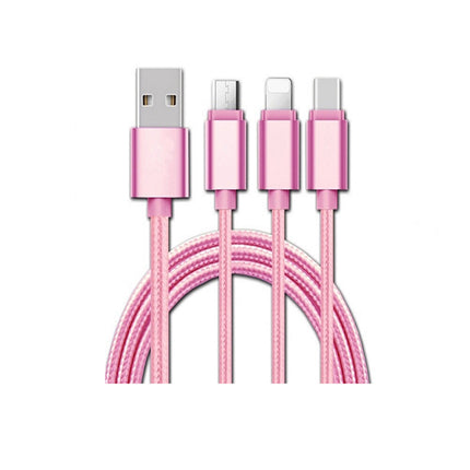 Cablu USB 3in1 microusb/Iphone/tip C roz