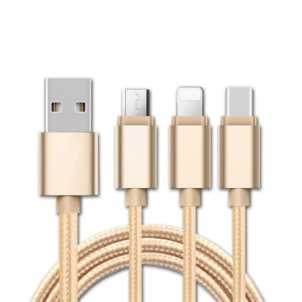 Cablu USB 3in1 microusb/Iphone/tip C auriu