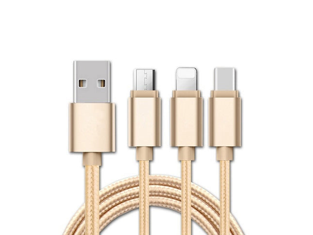 Cablu USB 3in1 microusb/Iphone/tip C auriu