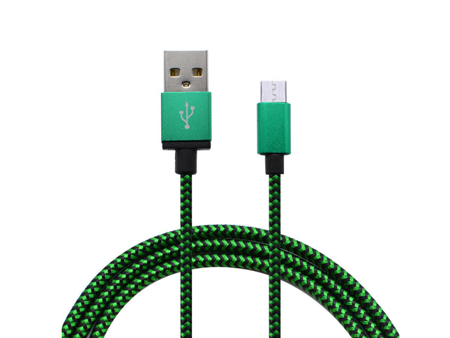 Cablu microusb textil verde/negru