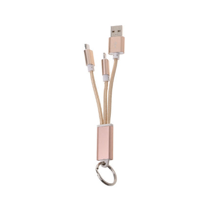 Cablu breloc 2in1 microusb/Iphone auriu