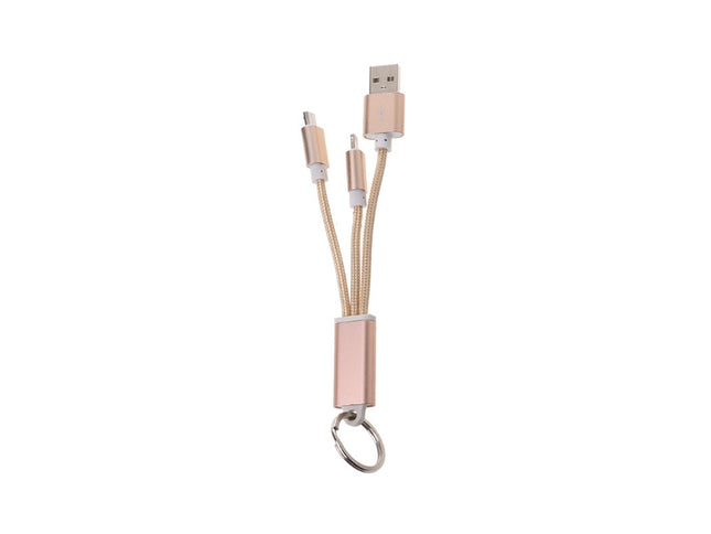 Cablu breloc 2in1 microusb/Iphone auriu