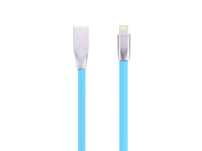 Cablu Iphone cu mufe in carcasa de metal albastru