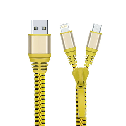 Cablu 2in1 microusb/Iphone tip fermoar galben