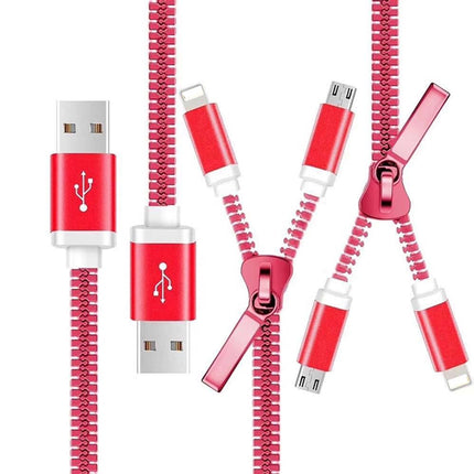 Cablu 2in1 microusb/Iphone tip fermoar rosu