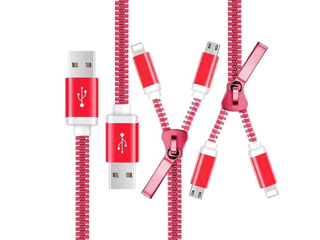 Cablu 2in1 microusb/Iphone tip fermoar rosu