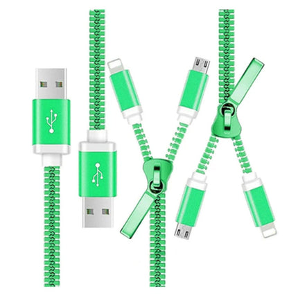 Cablu 2in1 microusb/Iphone tip fermoar verde