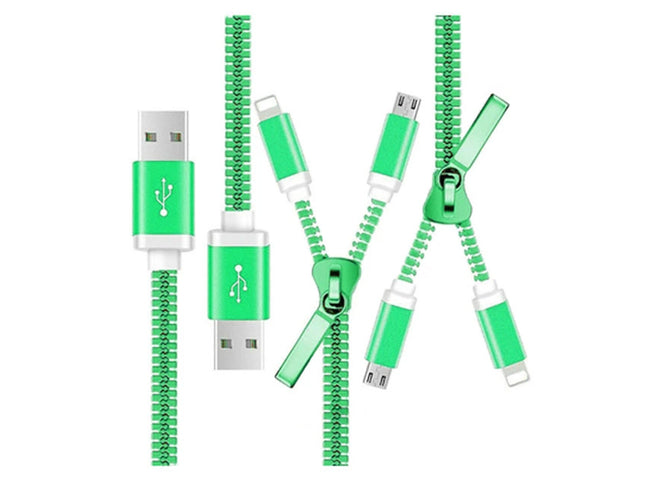 Cablu 2in1 microusb/Iphone tip fermoar verde