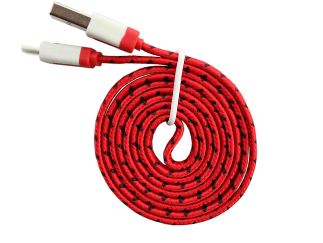 Cablu USB IPhone 5 8pin cu fir textil plat rosu