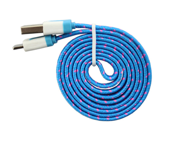 Cablu USB IPhone 5 8pin cu fir textil plat albastru