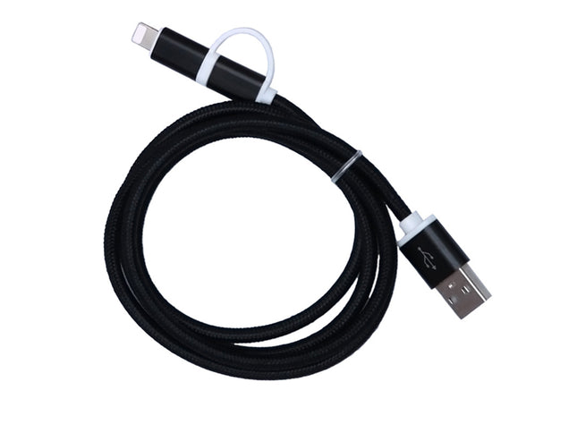 Cablu textil 2in1 microusb/Ihpone negru