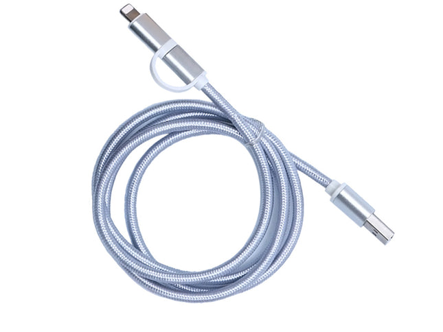 Cablu textil 2in1 microusb/Ihpone argintiu - Accesorii tablete si smartphones
