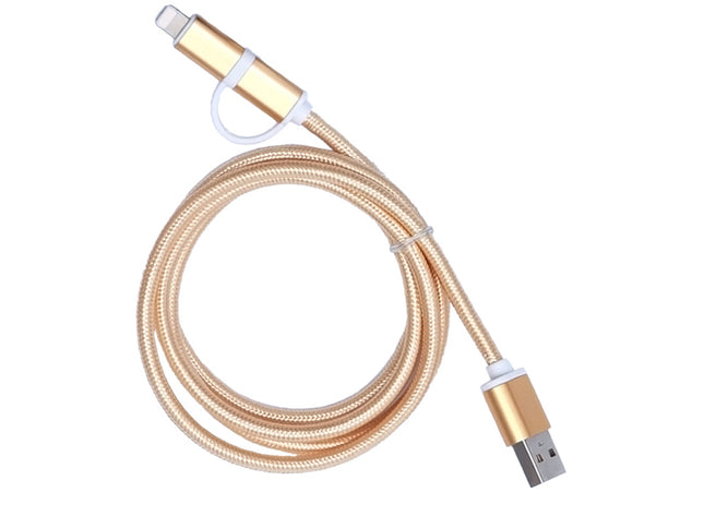 Cablu textil 2in1 microusb/Ihpone auriu