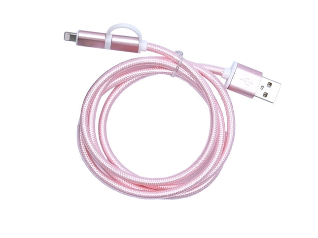 Cablu textil 2in1 microusb/Ihpone roz