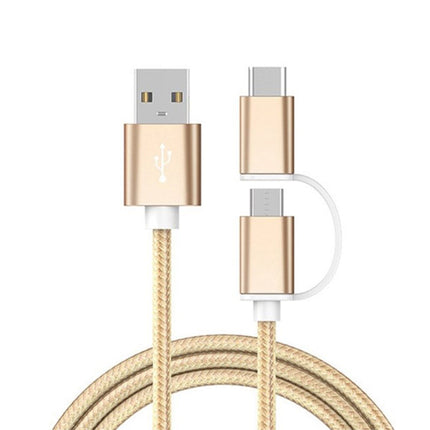 Cablu textil 2in1 microusb/USB tip C auriu
