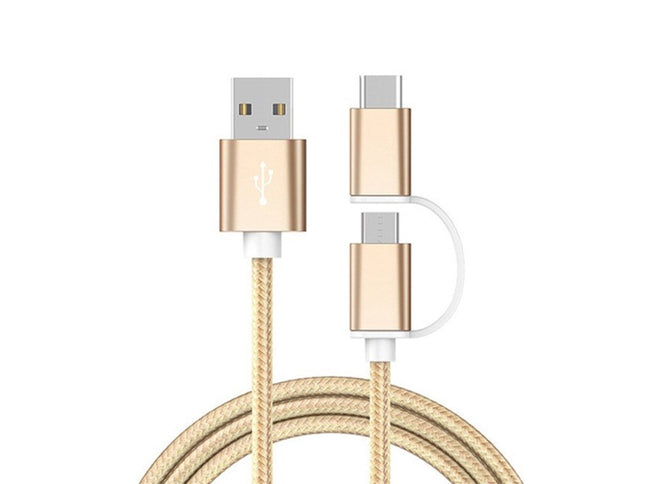 Cablu textil 2in1 microusb/USB tip C auriu
