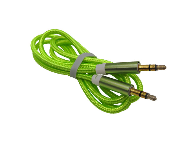 Cablu jack 3,5mm la jack 3,5mm textil verde fosforescent