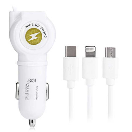 Incarcator auto cu cablu 3in1 microusb/Iphone/tip C