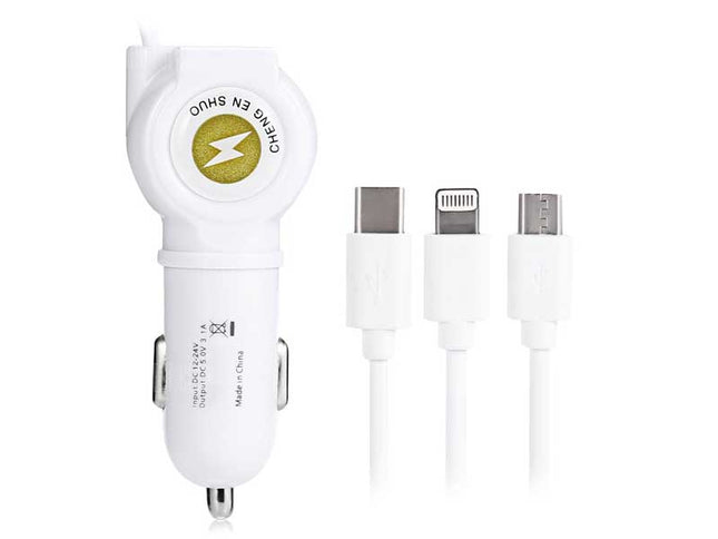 Incarcator auto cu cablu 3in1 microusb/Iphone/tip C