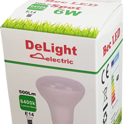 Bec Led E14, model R50, 6W=50W, 6400K, lumina rece