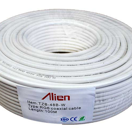 Cablu coaxial RG6 alb 48x0.12mm Cu 1mm Cu 100m