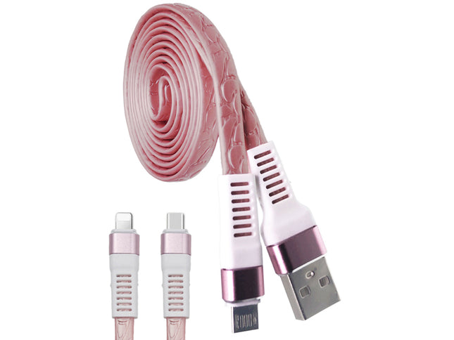 Cablu microusb imitatie piele roz