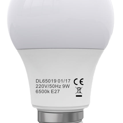 Bec Led E27, model glob A60, 9W=75W, 6400K, lumina rece, ore functionare 15.000