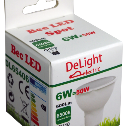 Bec Led Gu10, model R50, 6W=50W, 6500K, lumina rece