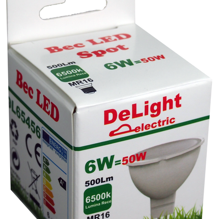 Bec Led Mr16 model R50, 6W=50W, 6500K, lumina rece