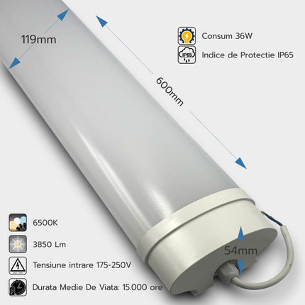 Corp Led IP65 36W 6500K - 600mm