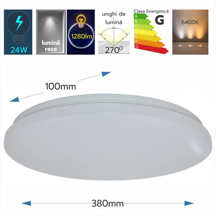 Plafoniera LED Milky fi380 24W=200W, 6400K, lumina rece