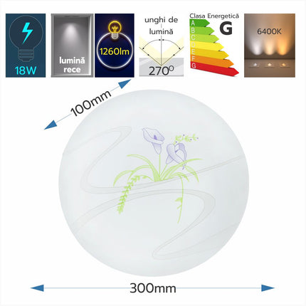 Plafoniera LED Flower  fi300 18W=120W, 6500K, lumina rece