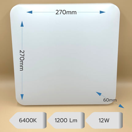 Plafoniera Slim Milky 12W=140W, 270x270x60mm, 6400K, lumina rece