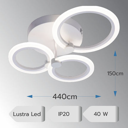 LUSTRA LED CERCURI 40W CU 3 BRATE 3 CULORI+IR 440mm x 150mm