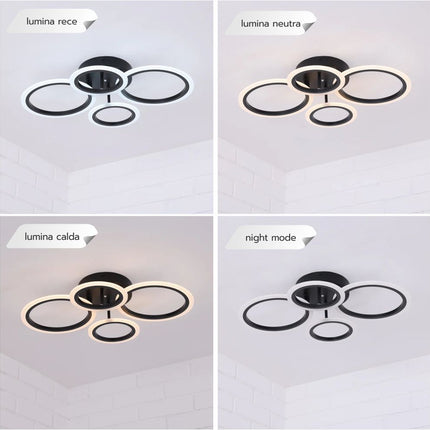 LUSTRA LED CERCURI NEAGRA 56W CU 4 BRATE 3 CULORI+IR 580mm x 90mm