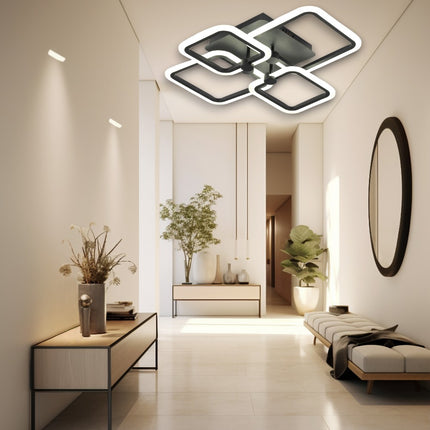 LUSTRA LED PATRATA NEAGRA 80W CU 4 BRATE 3 CULORI+IR 600x120mm