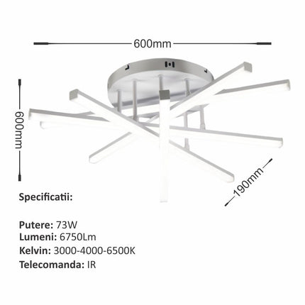 LUSTRA LED AXIS ALB 6 BRATE 73W 6750LM 600*600*190MM
