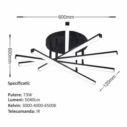 LUSTRA LED AXIS NEGRU 6 BRATE 73W 5040lm 600*600*120LM