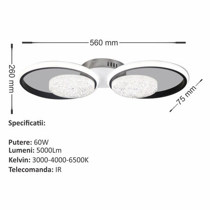 LUSTRA LED EDERA 4 CERCURI 60W 5000LM 3000K-6500K 560*260*75MM