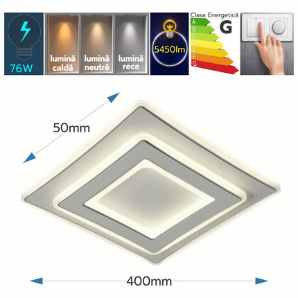 PLAFONIERA LED SINOPE  76W/5450LM 3000K/4000K/6500K 400X400X50MM