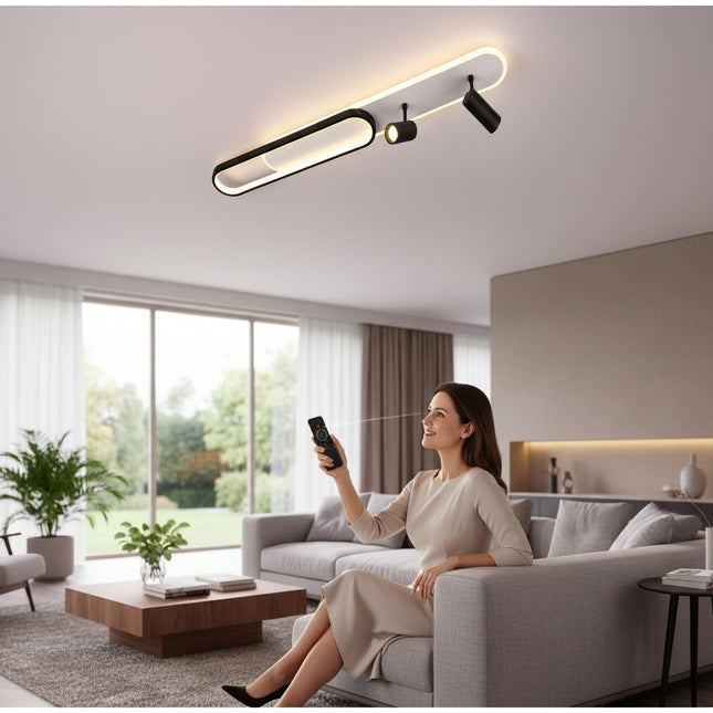 Lustra Led Neagra cu doua spoturi Carina 85w/4200lm 3000k/4000k/6500k cu Telecomanda