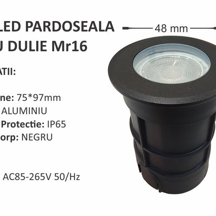 SPOT LED PARDOSEALA NEGRU CU DULIE MR16 FI75*90MM