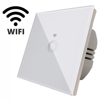 Intrerupator touch simplu WI-FI, sticla securizata, alb