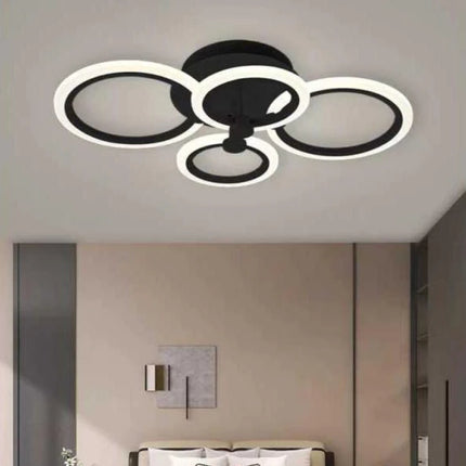 LUSTRA LED CERCURI NEAGRA 56W CU 4 BRATE 3 CULORI+IR 580mm x 90mm