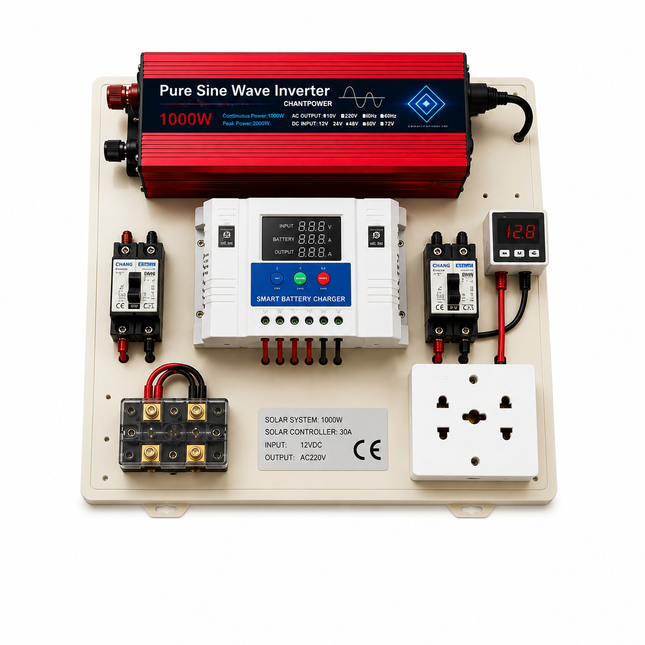 Mini kit fotovoltaic 1000W cu invertor sinus pur, controler PWM și cabluri