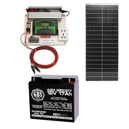 Mini kit fotovoltaic cu panou solar 100 W, invertor 2000 W și controler PWM 30 A