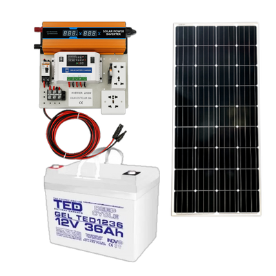 Mini kit fotovoltaic 2200W cu panou solar monocristalin 170W, invertor și controler PWM