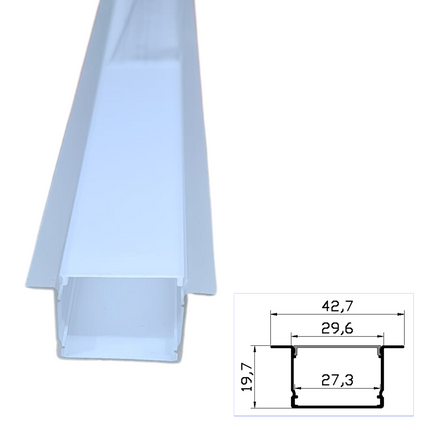 Profil banda LED, montaj incastrat, aluminiu, 2  m